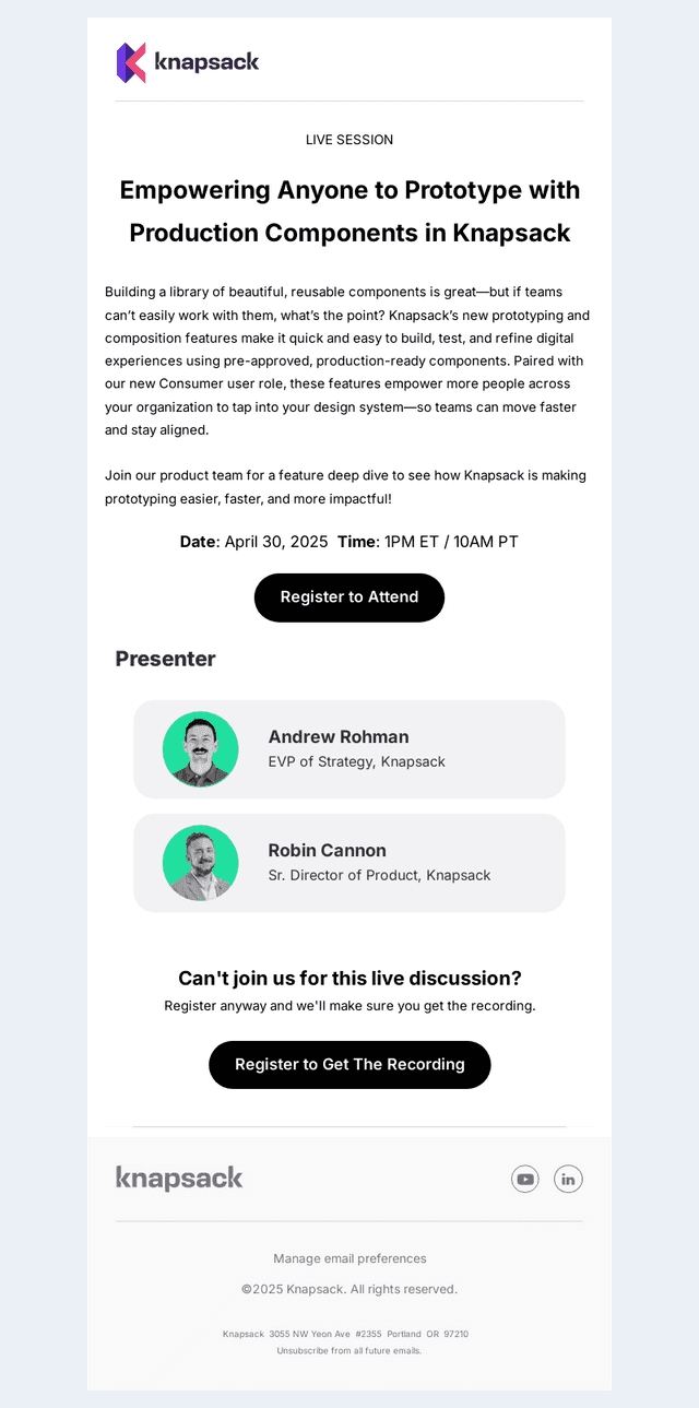Knapsack email from Thu, Apr 24, 2025