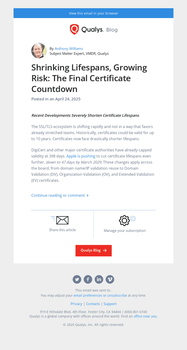Qualys email from Thu, Apr 24, 2025