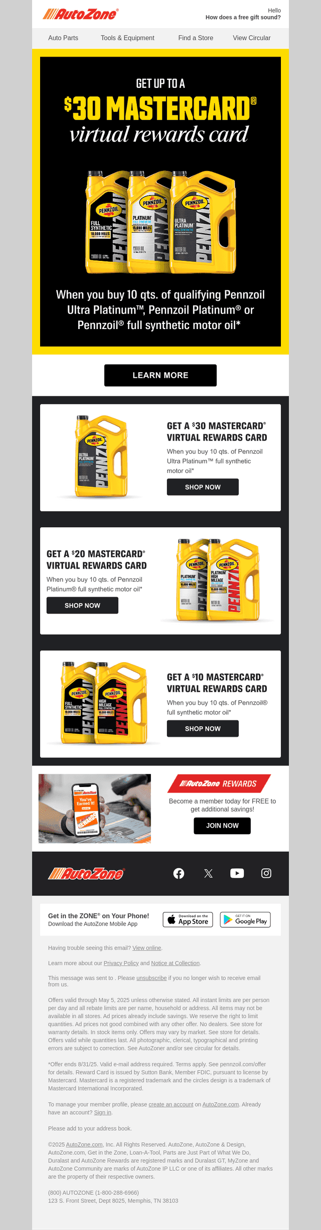 AutoZone email from Thu, Apr 24, 2025