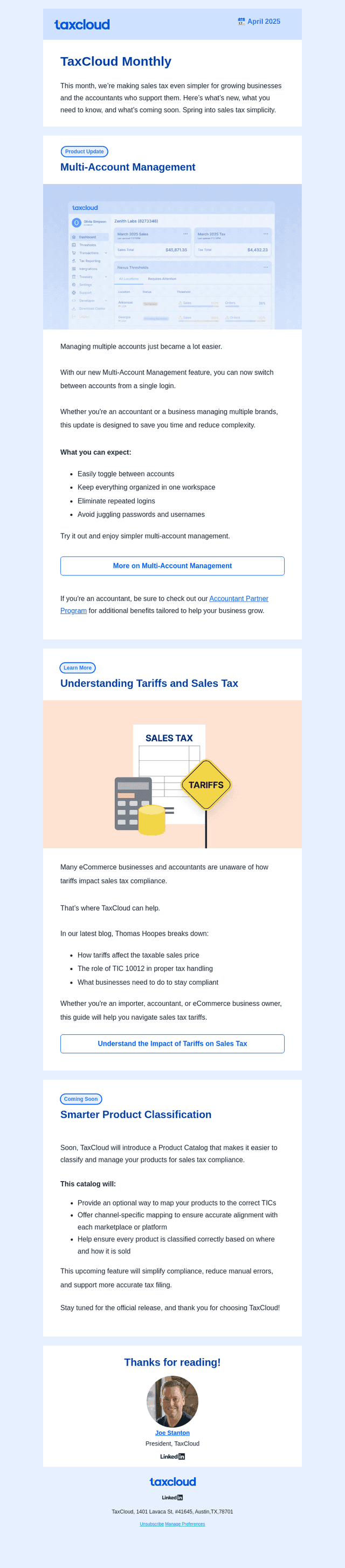 TaxCloud email from Fri, Apr 25, 2025