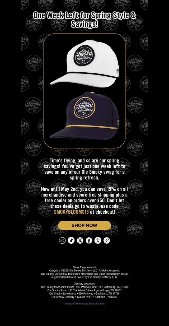 Ole Smoky Distillery email from Fri, Apr 25, 2025