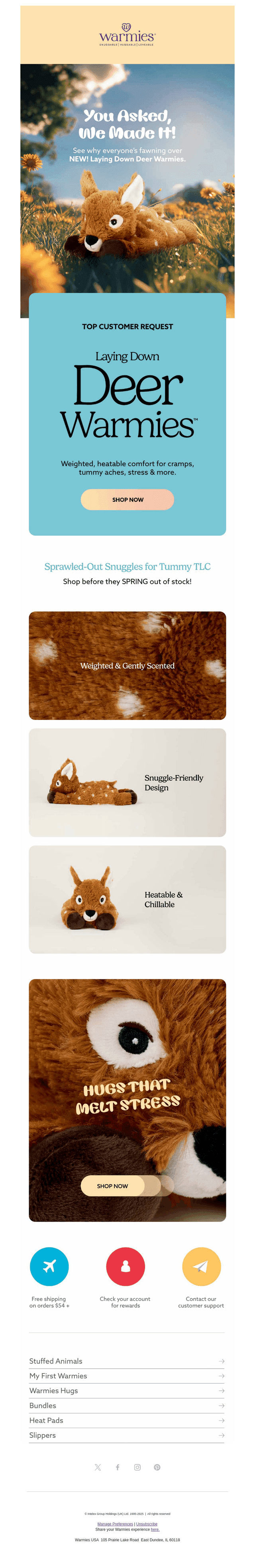 New! Laying Down Deer Warmies