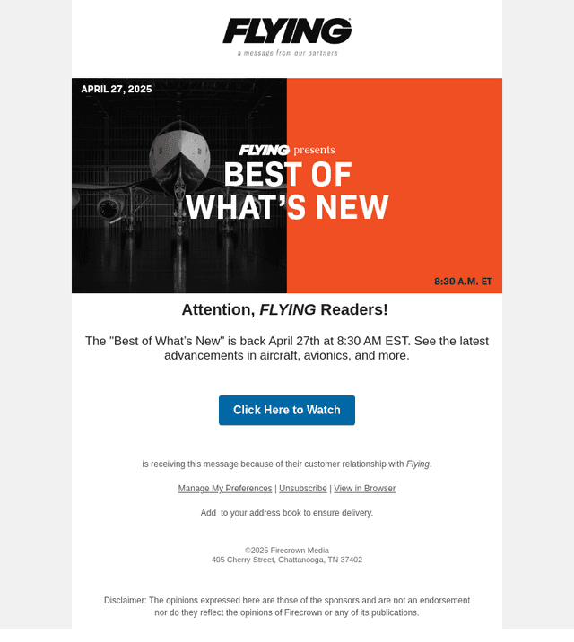 Flying Magazine email from Sun, Apr 27, 2025