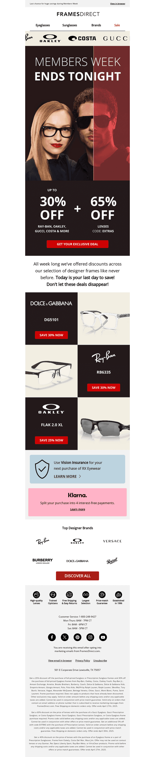 Your exclusive up to 30% off designer frames ENDS TONIGHT