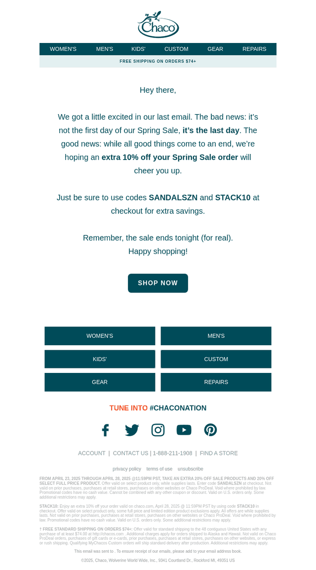 Chaco email from Mon, Apr 28, 2025