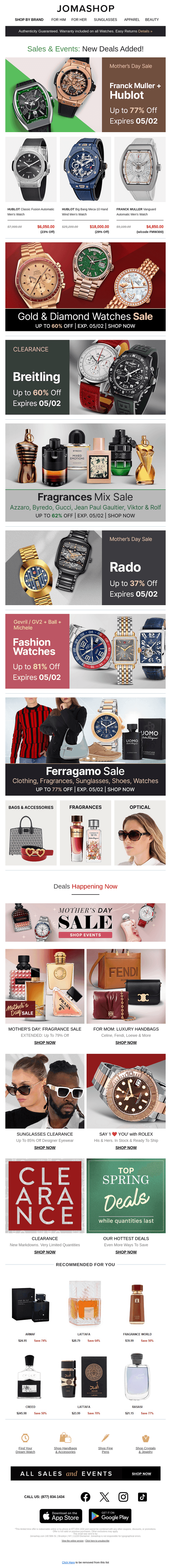 Jomashop email from Wed, Apr 30, 2025