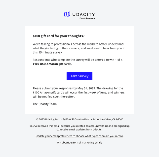 Udacity email from Thu, May 1, 2025