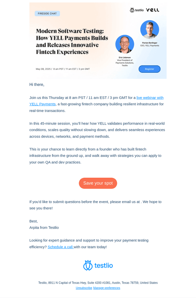 Testlio email from Tue, May 6, 2025