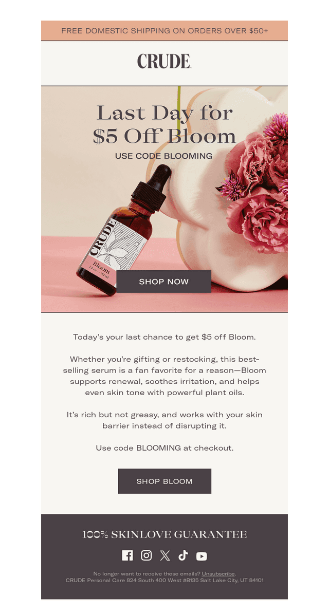 Last Day for $5 Off Bloom