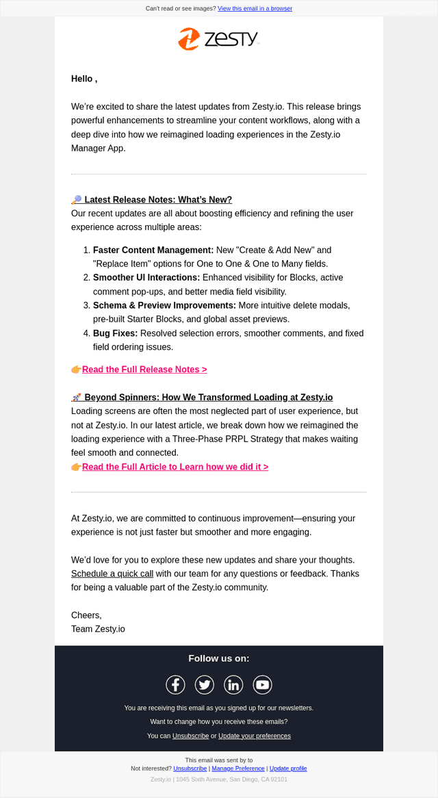 Zesty.io email from Wed, May 7, 2025