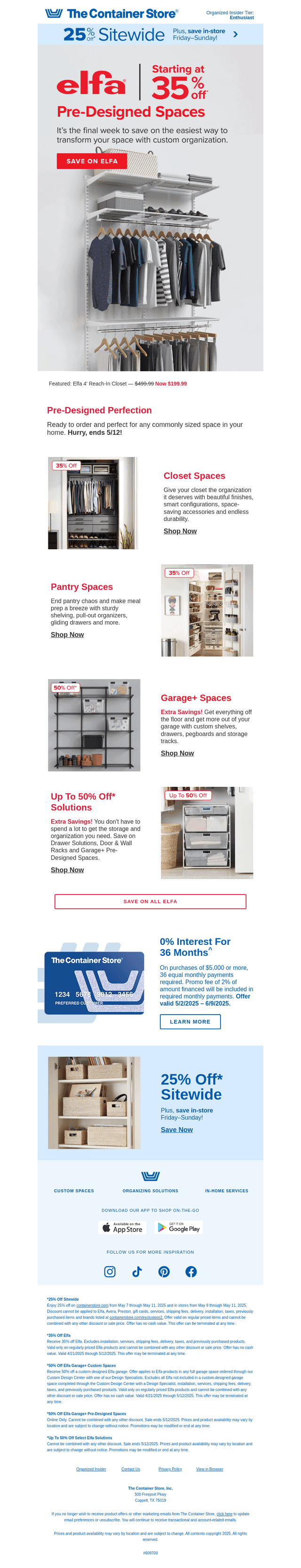 Up To 50% Off — Elfa Solutions & Pre-Designed Spaces