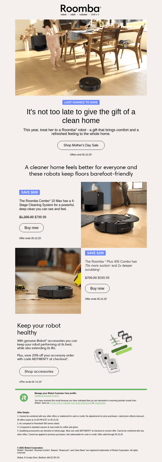 iRobot email from Thu, May 8, 2025