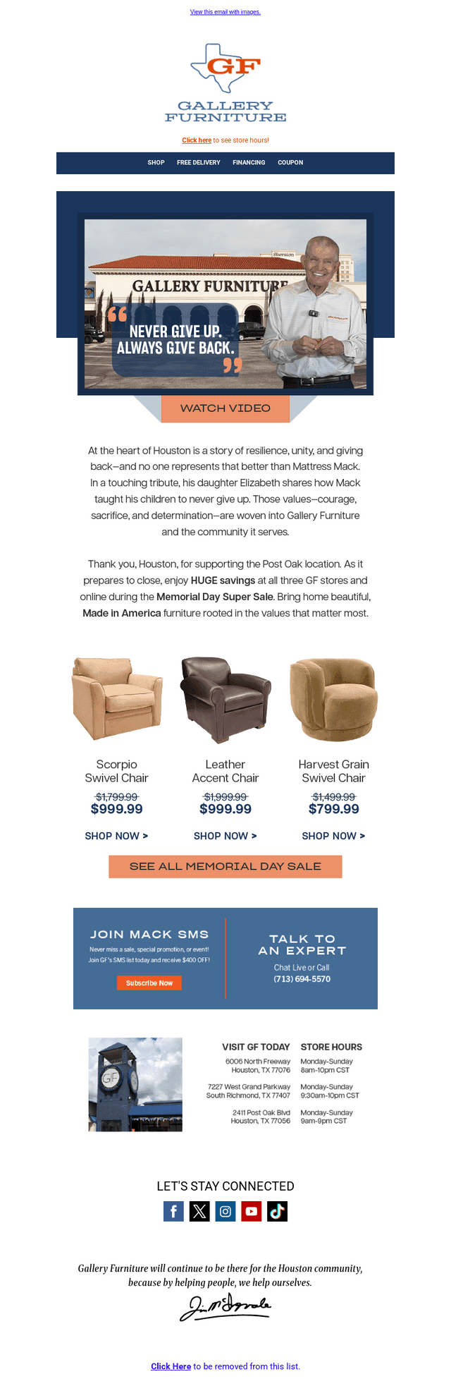 Gallery Furniture email from Fri, May 9, 2025