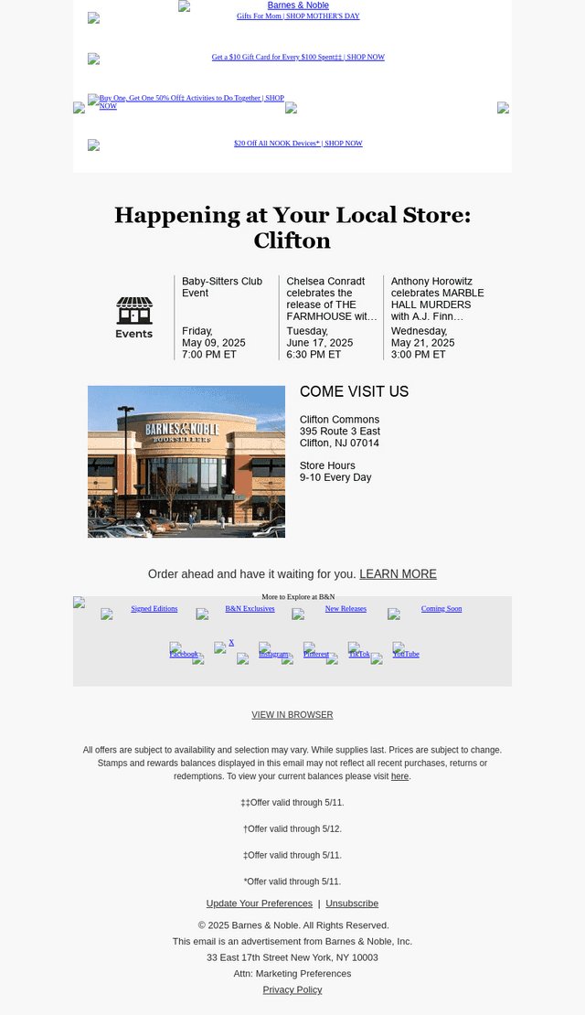 Barnes & Noble email from Fri, May 9, 2025