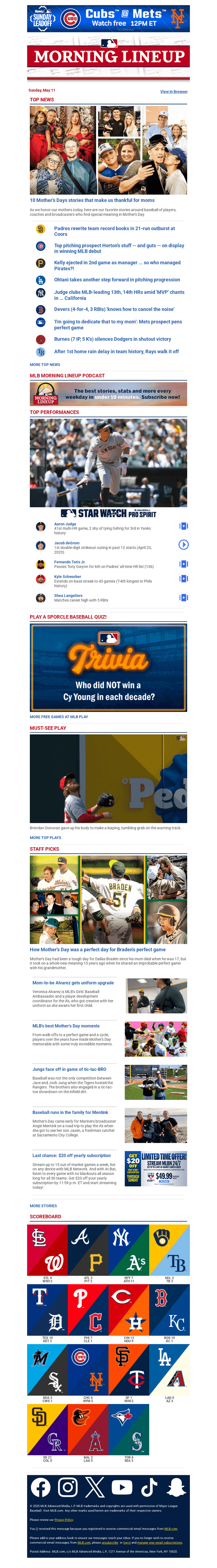 MLB email from Sun, May 11, 2025