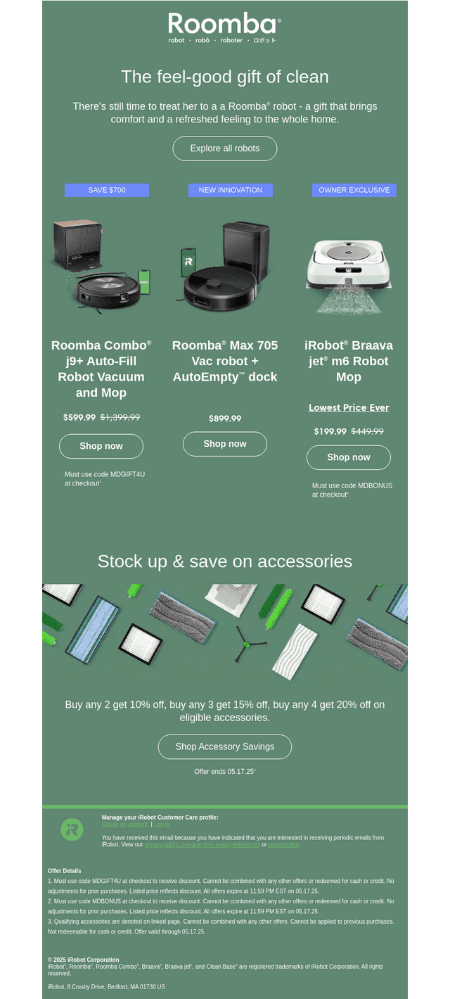 iRobot email from Sun, May 11, 2025