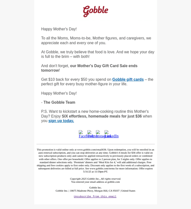 Gobble email from Sun, May 11, 2025