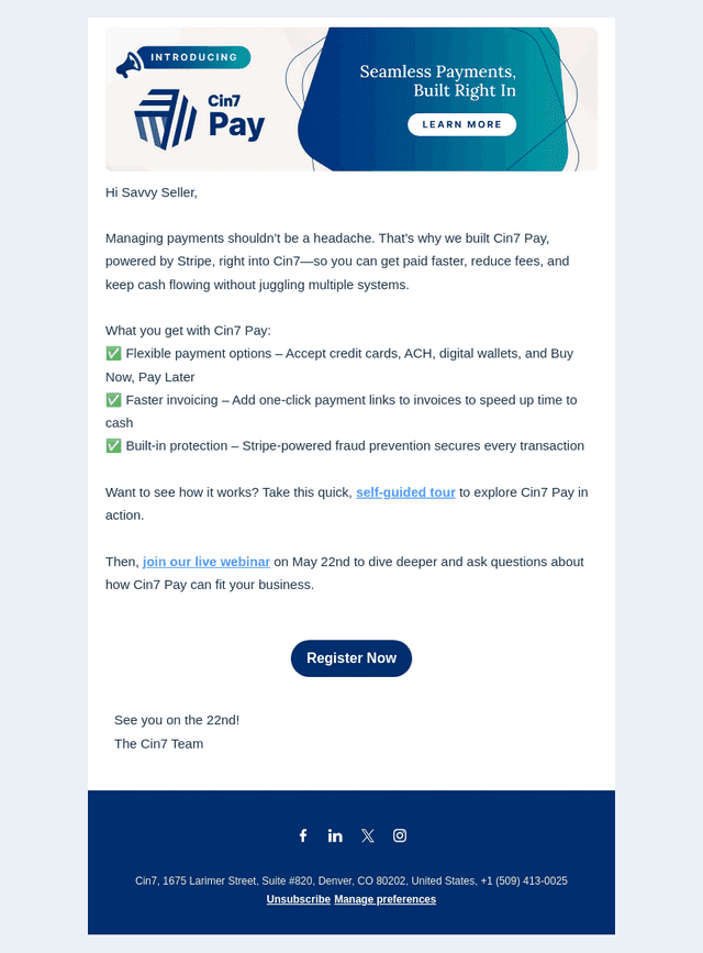 Cin7 email from Tue, May 13, 2025