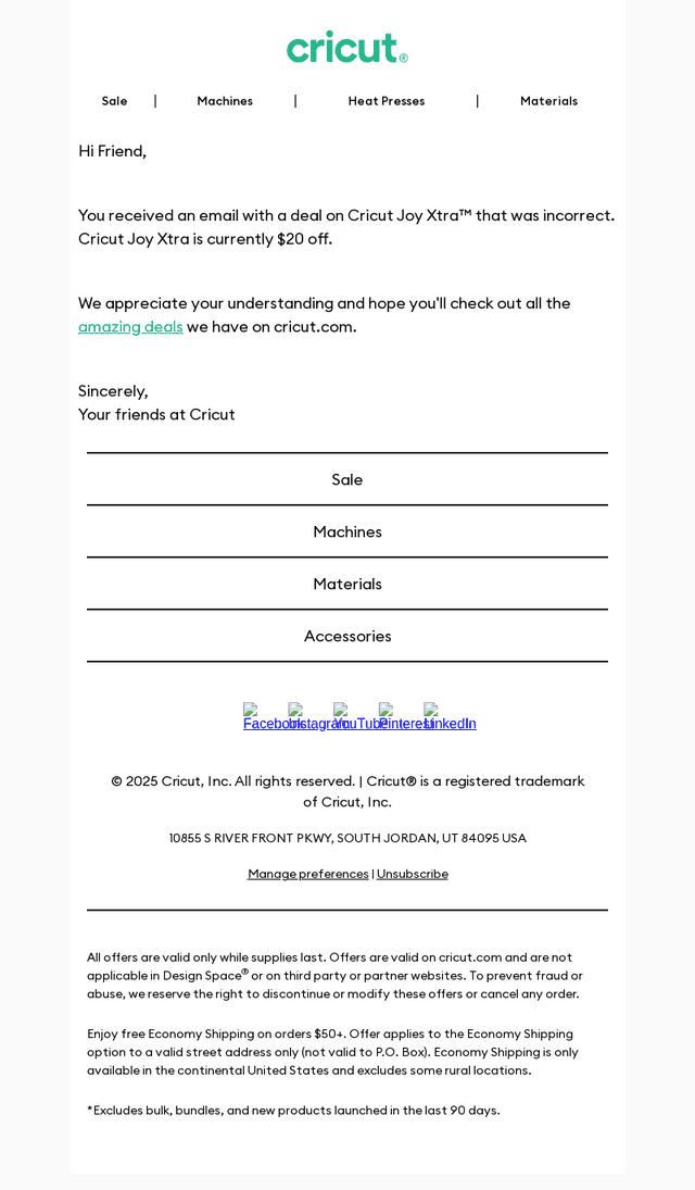Cricut email from Wed, May 14, 2025
