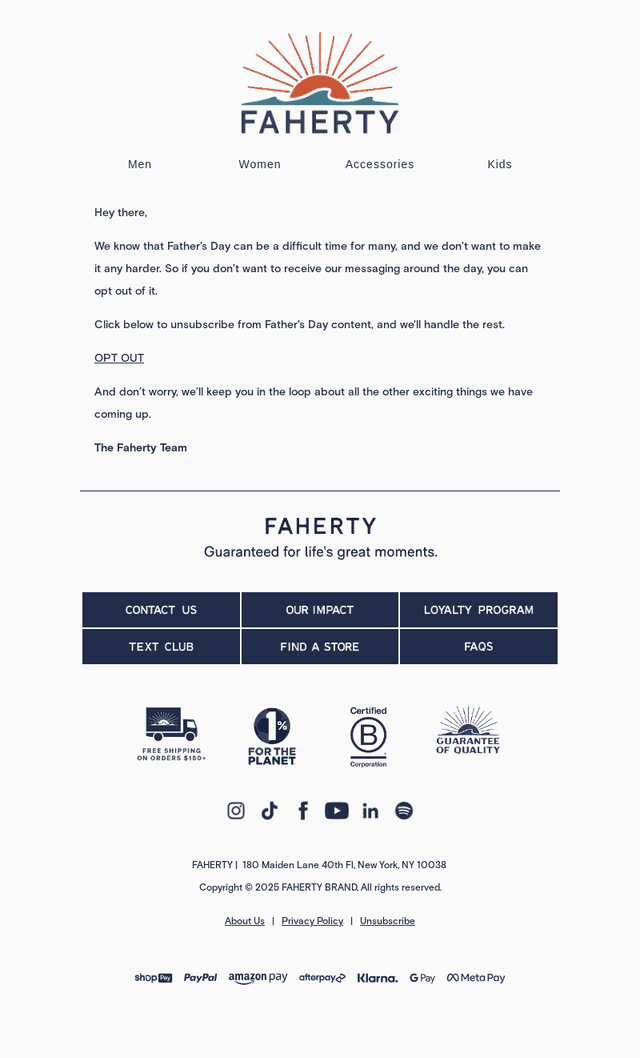 Faherty Brand email from Wed, May 14, 2025