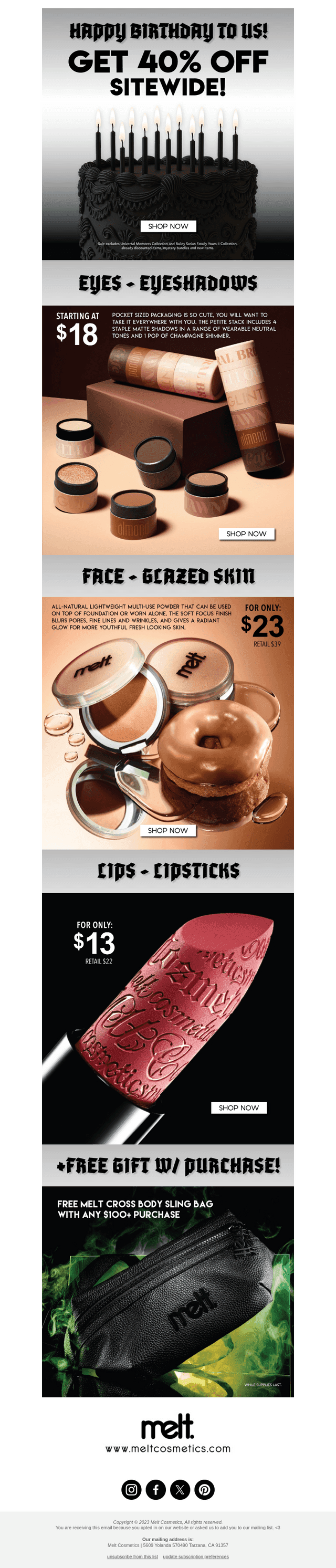 Melt Cosmetics email from Fri, May 16, 2025