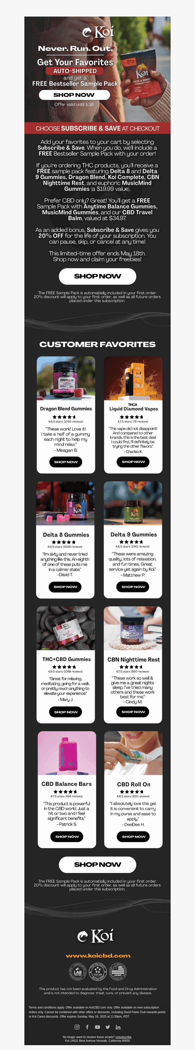 Koi CBD email from Sat, May 17, 2025