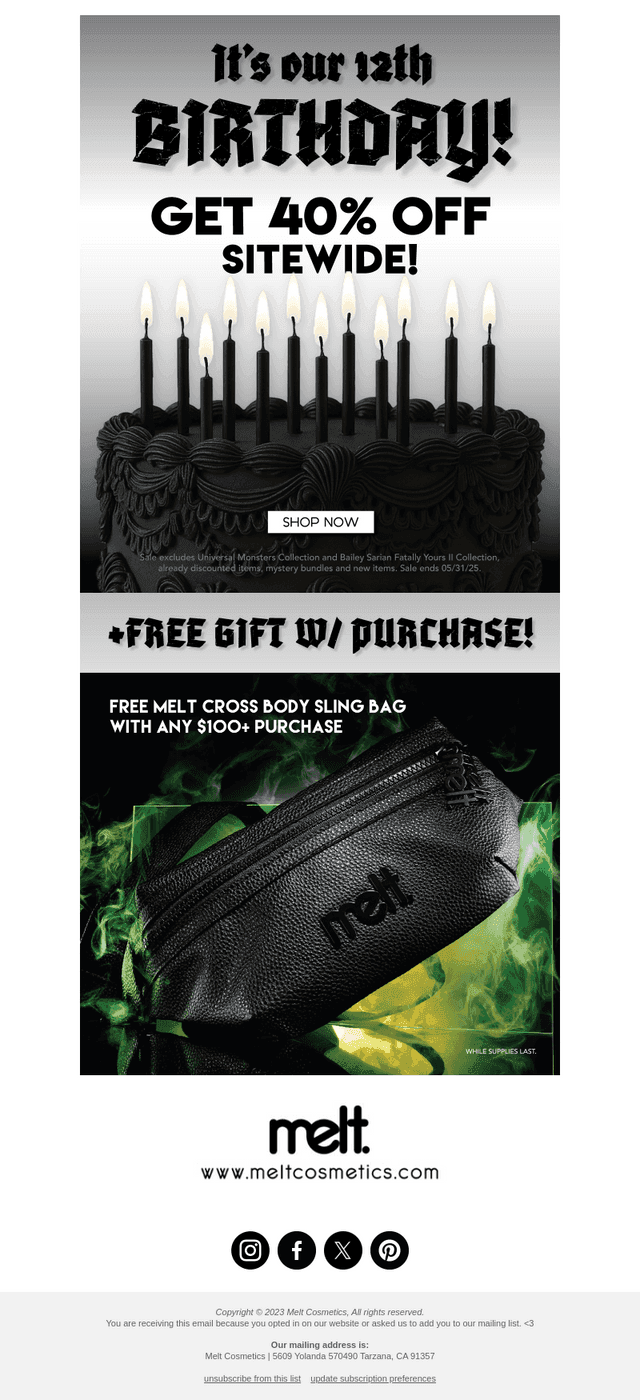 Melt Cosmetics email from Sat, May 17, 2025