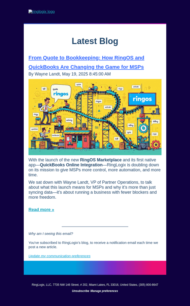 RingLogix email from Mon, May 19, 2025