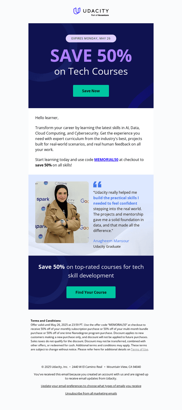 Udacity email from Mon, May 19, 2025