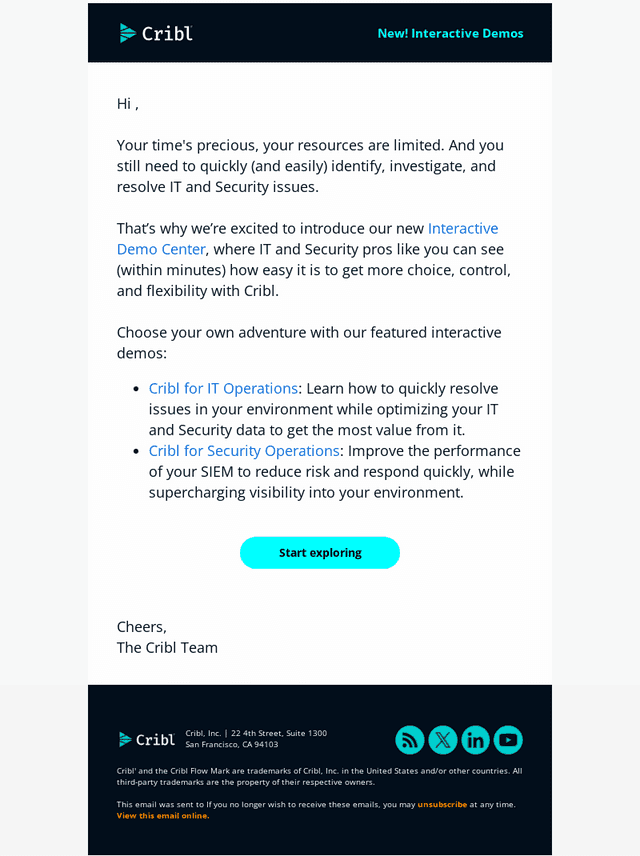 Cribl email from Tue, May 20, 2025