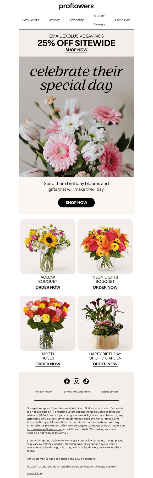 Save 25% on Flowers, Baskets & More!