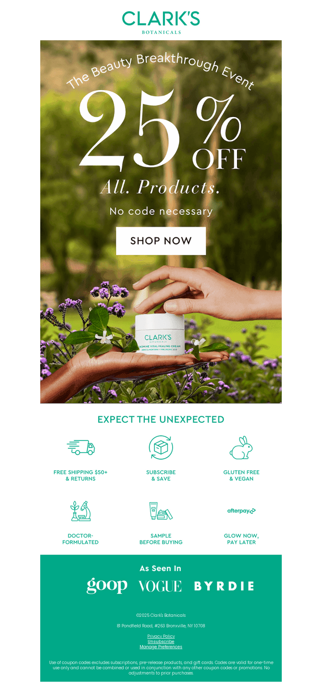 25% Off All. Products.