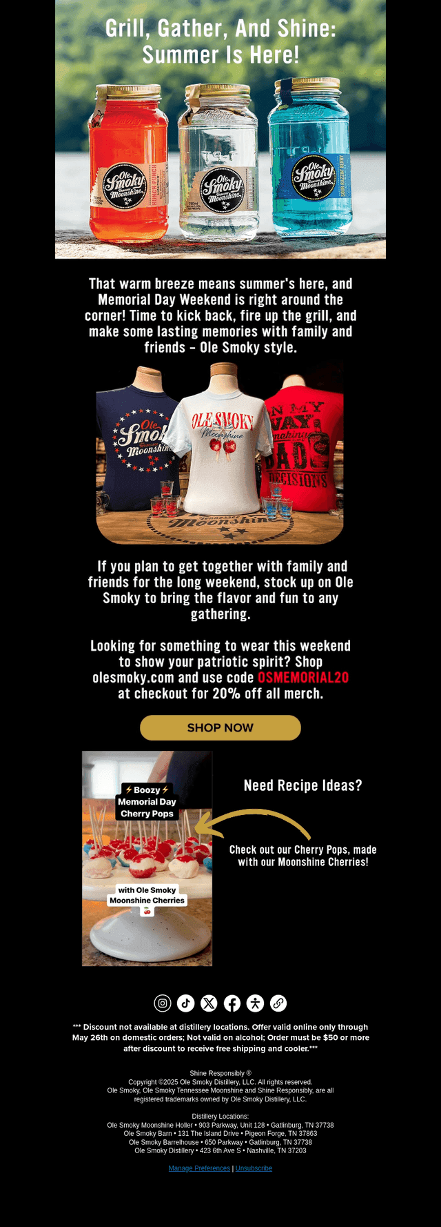 Ole Smoky Distillery email from Tue, May 20, 2025