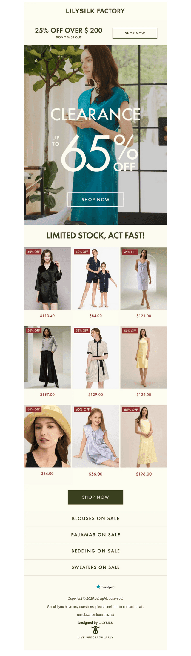 CLEARANCE UP TO 65% OFF!