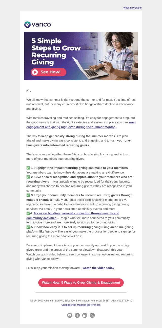 Vanco email from Wed, May 21, 2025