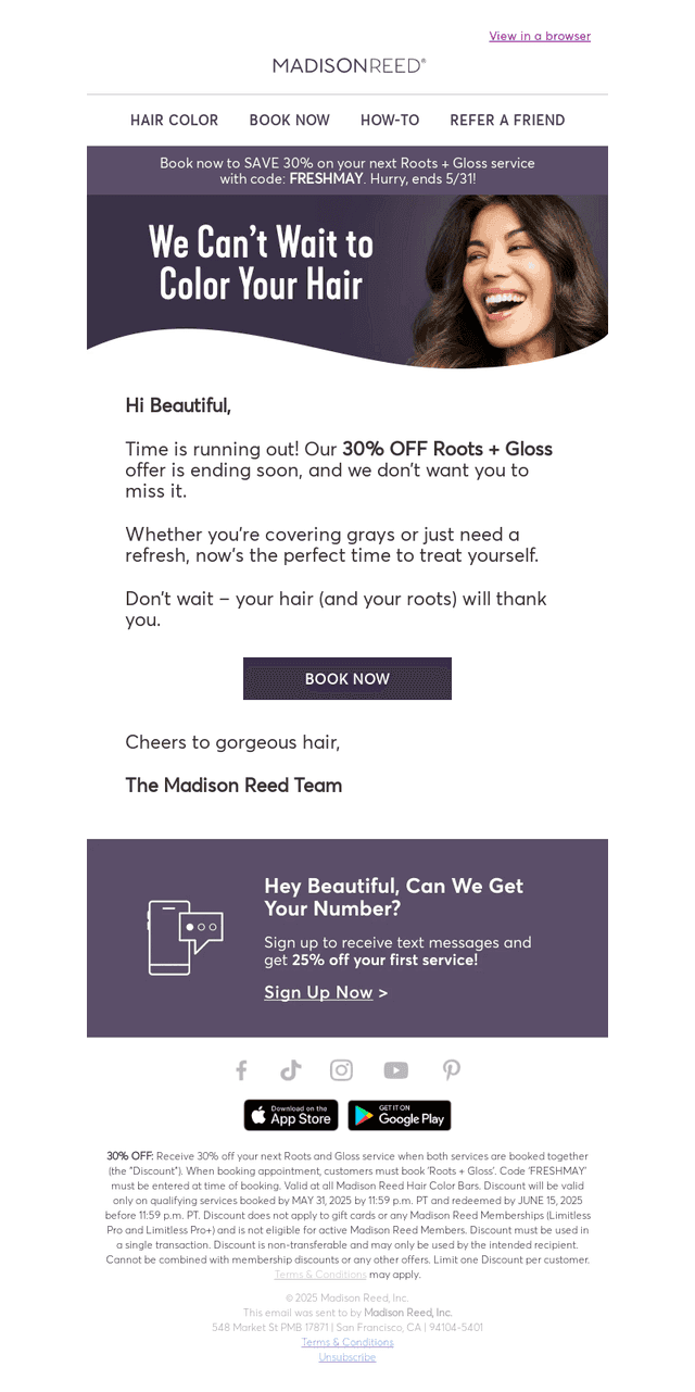 Madison Reed email from Wed, May 21, 2025