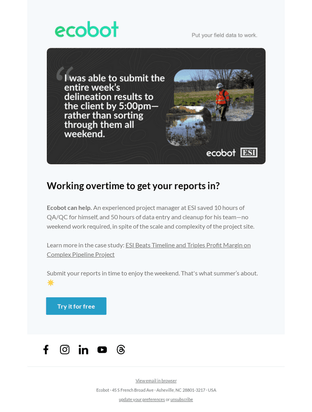 Ecobot email from Thu, May 22, 2025