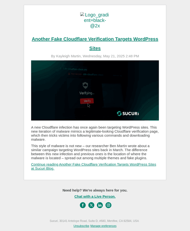 Sucuri email from Thu, May 22, 2025