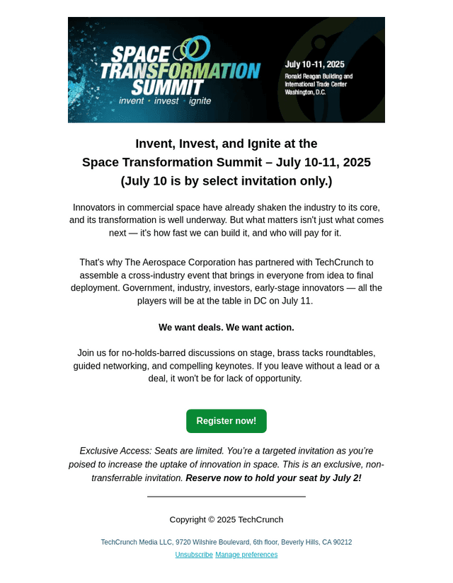 Exclusive Invite: Space Transformation Summit on July 11