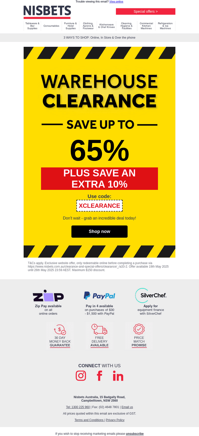 Not long left - get an extra 10% off clearance!