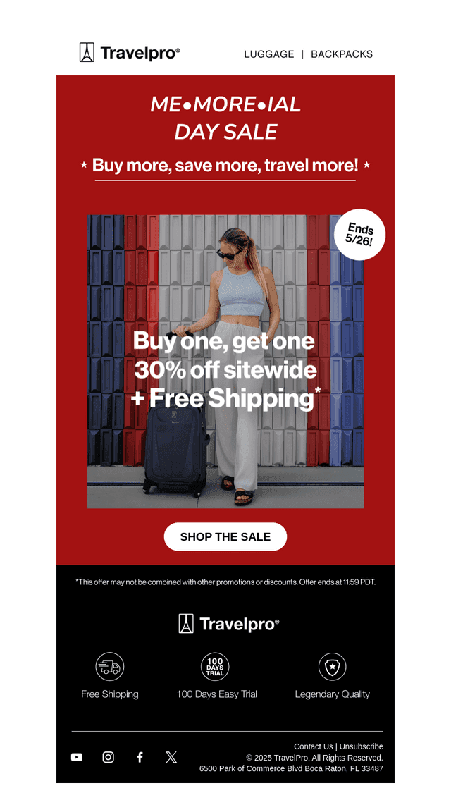 Travelpro Products email from Fri, May 23, 2025
