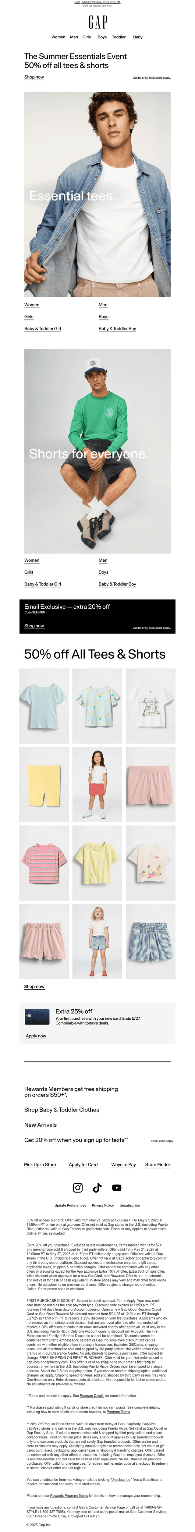 The Summer Essentials Event = 50% off *all* tees & shorts