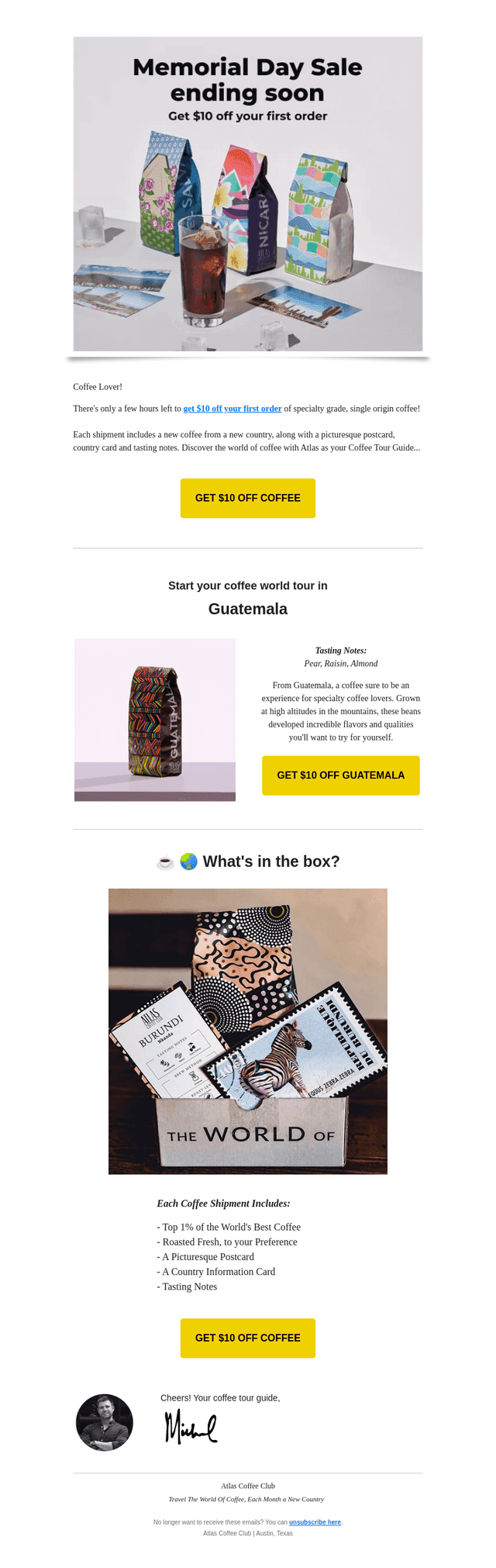 Atlas Coffee Club email from Mon, May 26, 2025
