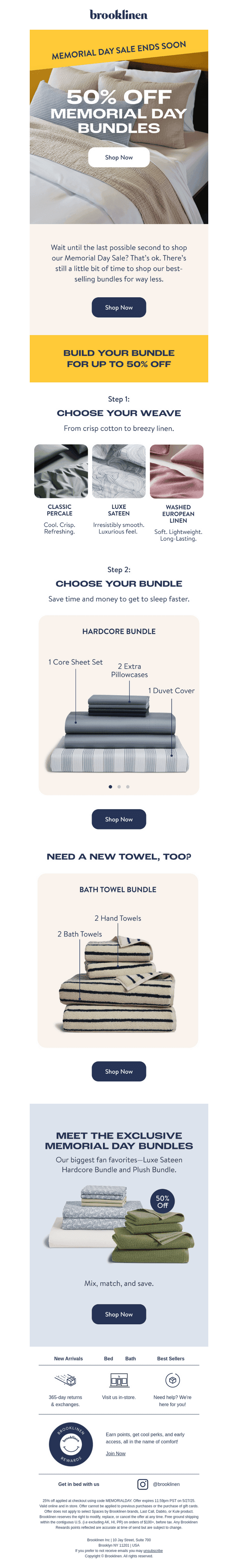 Brooklinen email from Mon, May 26, 2025