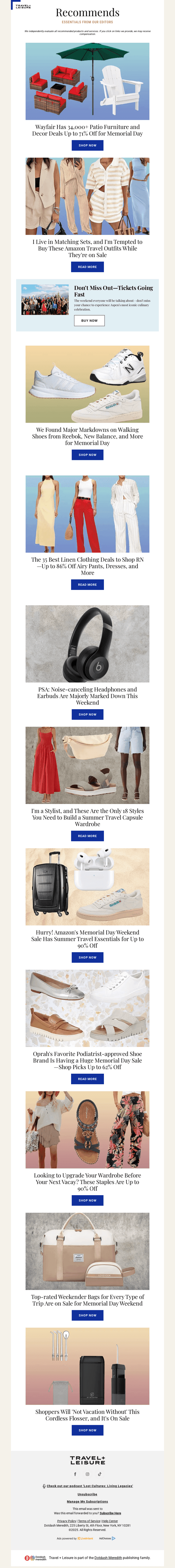 Travel + Leisure email from Mon, May 26, 2025