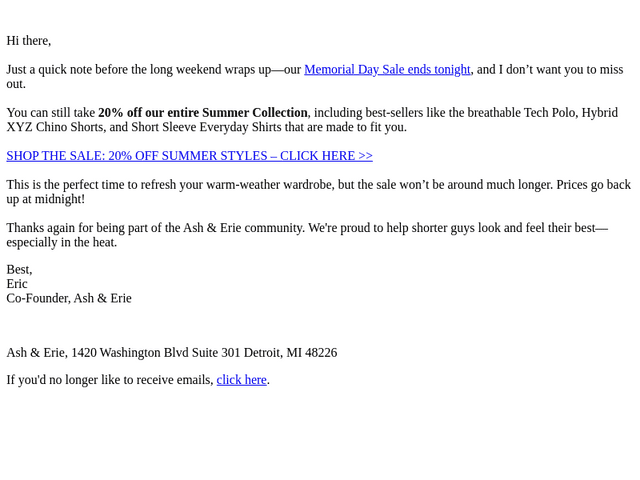 RE: Don't Miss 20% Off!