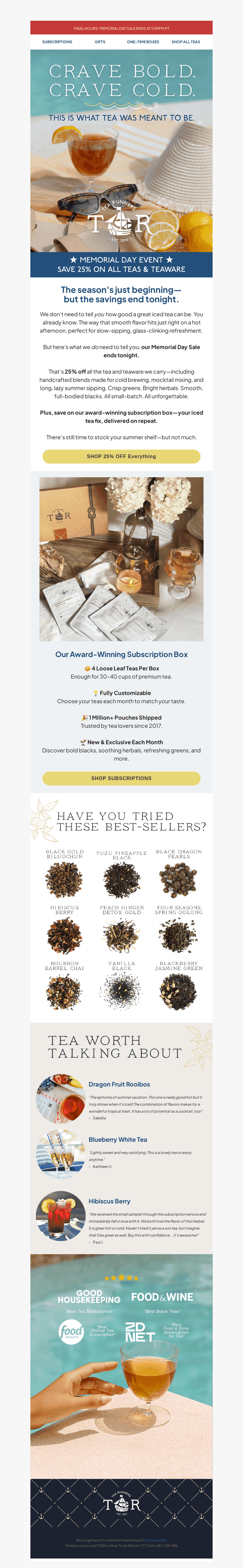 Ending Today: 25% off teas!