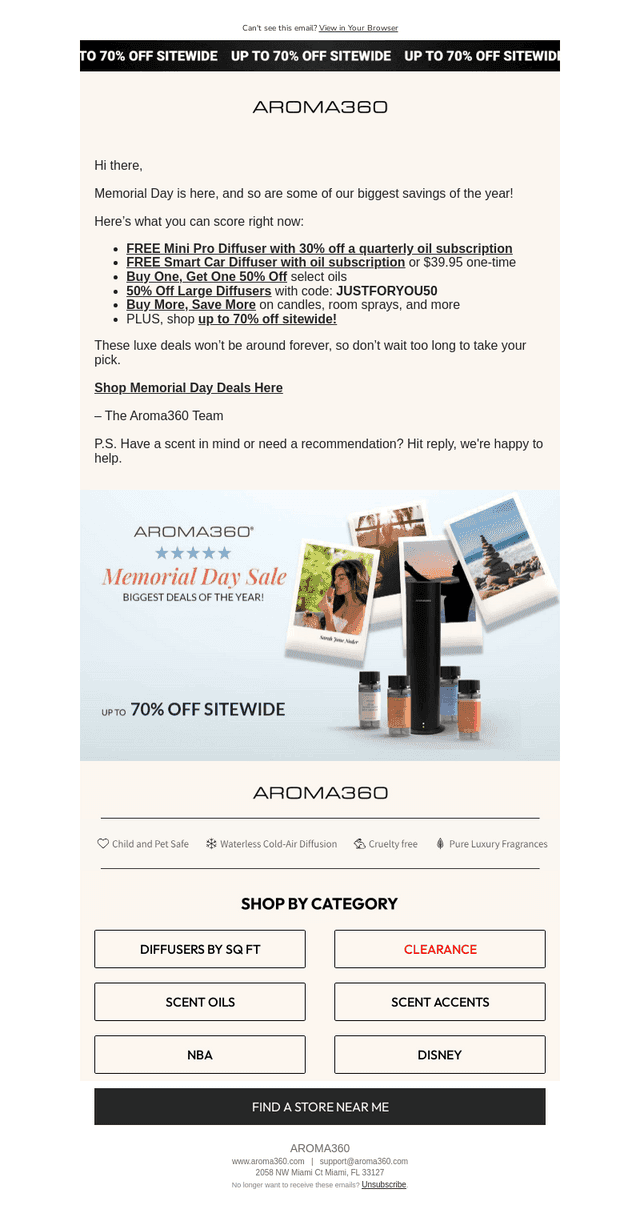 Aroma360 email from Mon, May 26, 2025