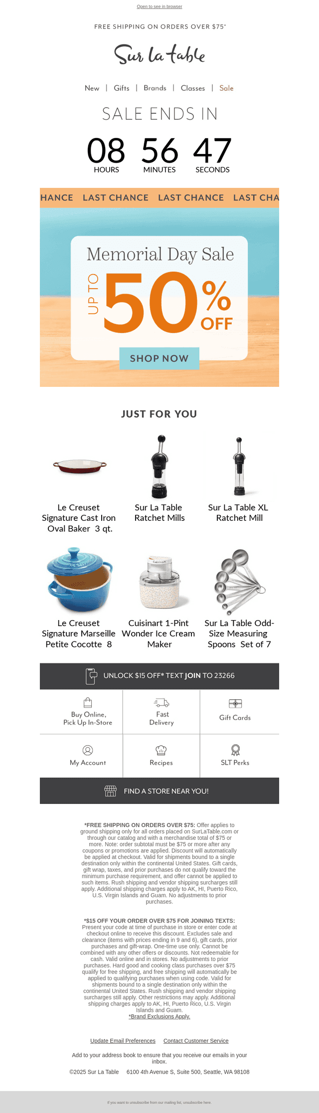 Sur La Table email from Mon, May 26, 2025