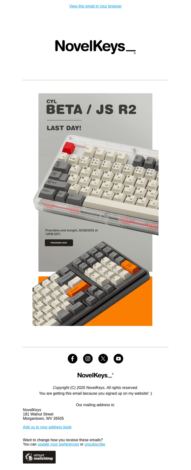 NovelKeys email from Wed, May 28, 2025